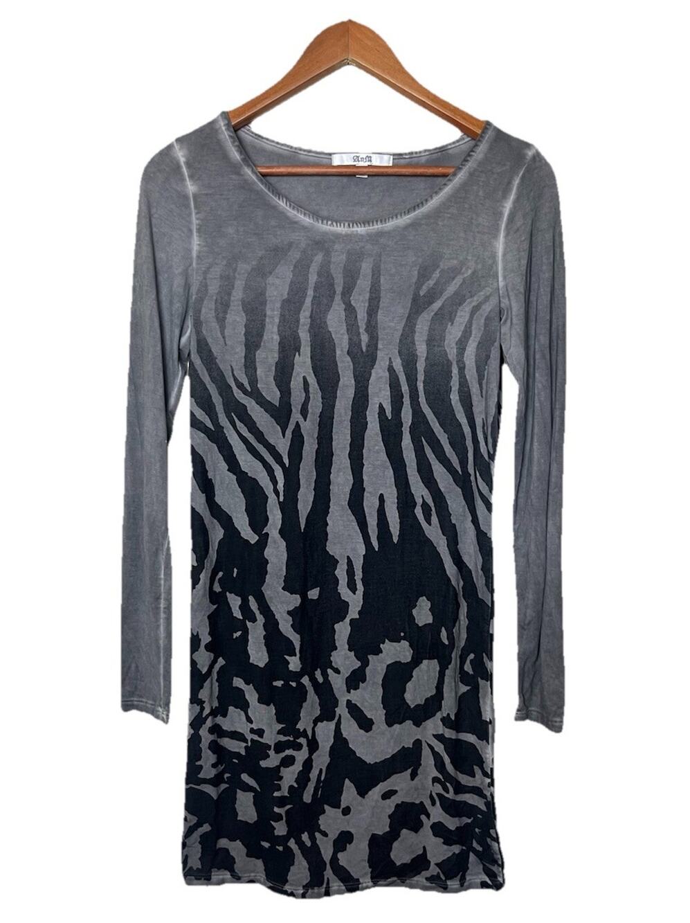 AnM Long Sleeve Dress Sz Small Gray Animal Print Y2K Whimsigoth Fairy Grunge